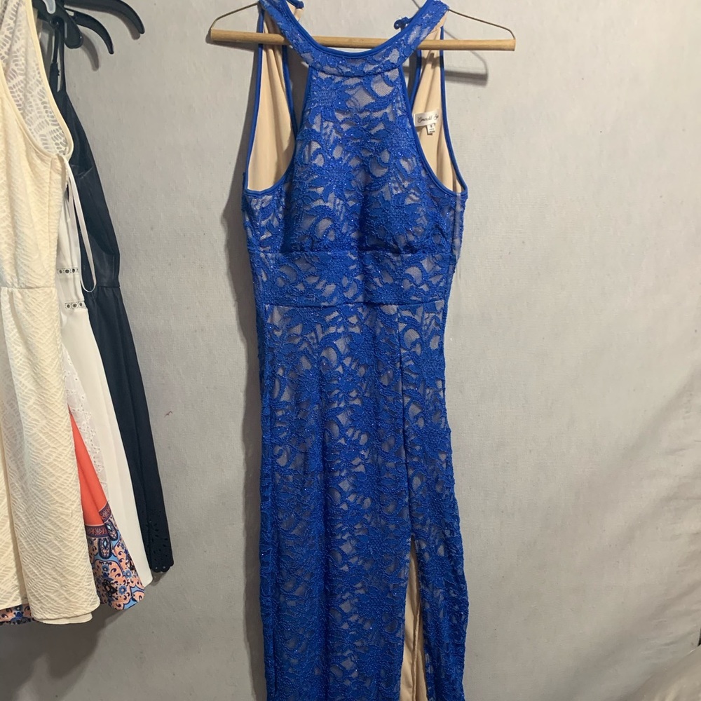 Blue lace prom dress